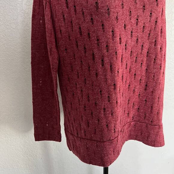 Mododoc Hi-Lo Eyelet Sweater Womens Small Burgundy Wine Long Sleeve Lightweight - Picture 4 of 9
